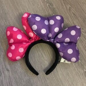 Disney Parks Double Bow Minnie Mouse headband in purple and pink polka-dot